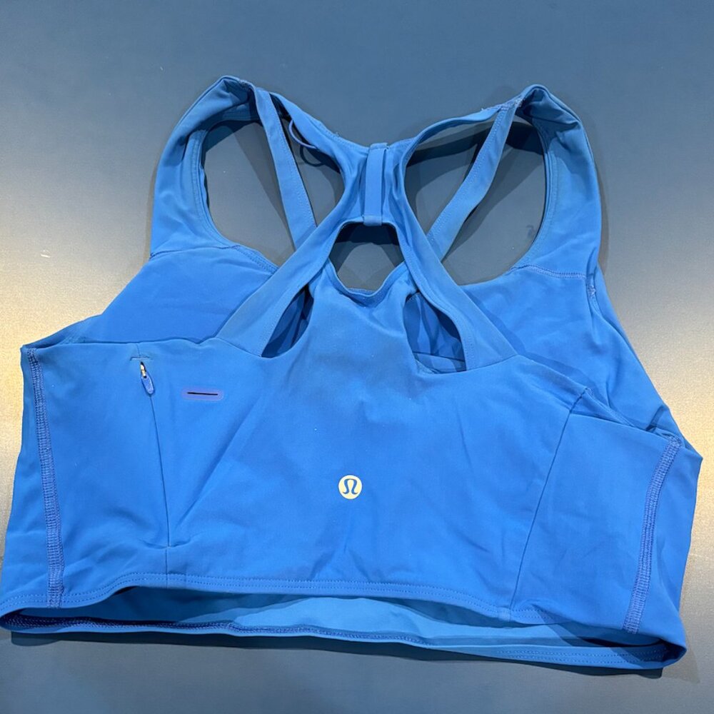 Two Lululemon Sports Bra- size 10, blue and pink rare